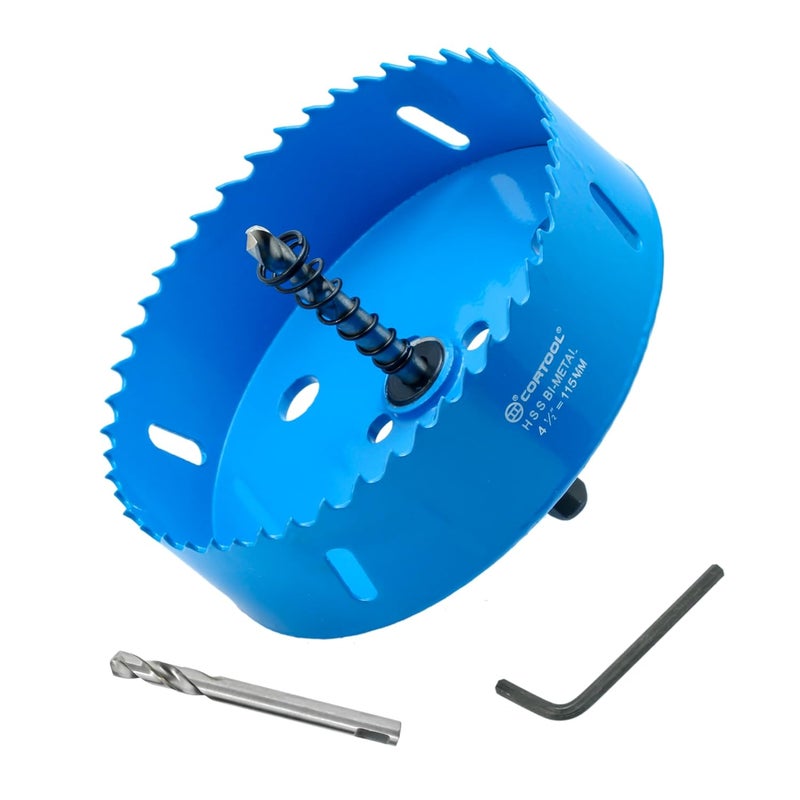 Cortool 4-1/2 Inch Hole Saw with Arbor for Metal and Wood Cutting, Bi-Metal Hole Cutter, 4-1/2" Hole Saw Kit for Drywall, Wood, PVC Boards, Fiberglass and Vent Pipes - Image 1